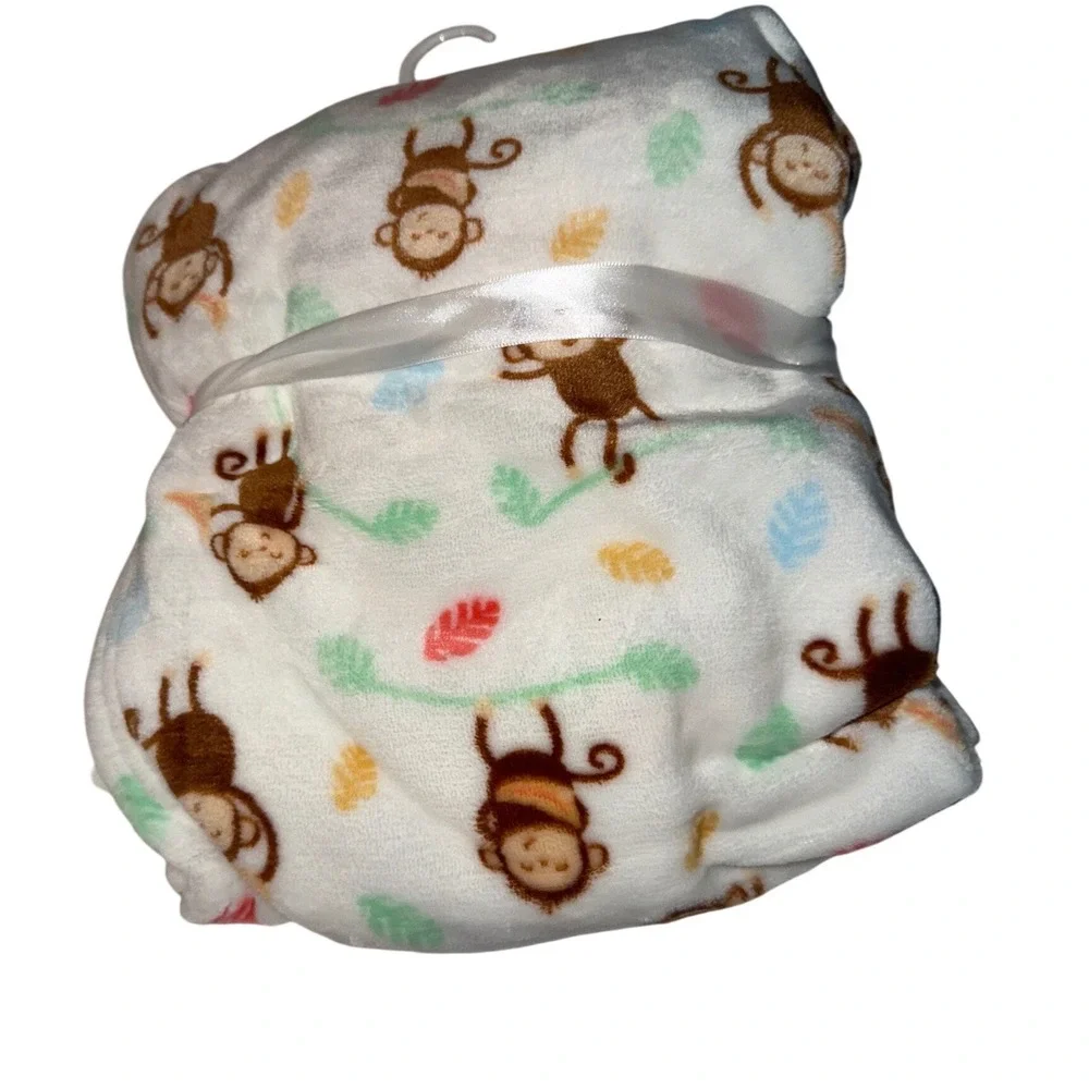 Stylish Baby Monkey Blanket and Plush Newborn Gift Set Brown White 30x40 NWT